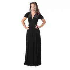 MARIA PASKARO - Vestido Largo York Negro Terciopelo Mangas - Negro