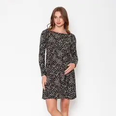 NALA - Vestido lactancia Paz corto manga larga negro estampado Maternity