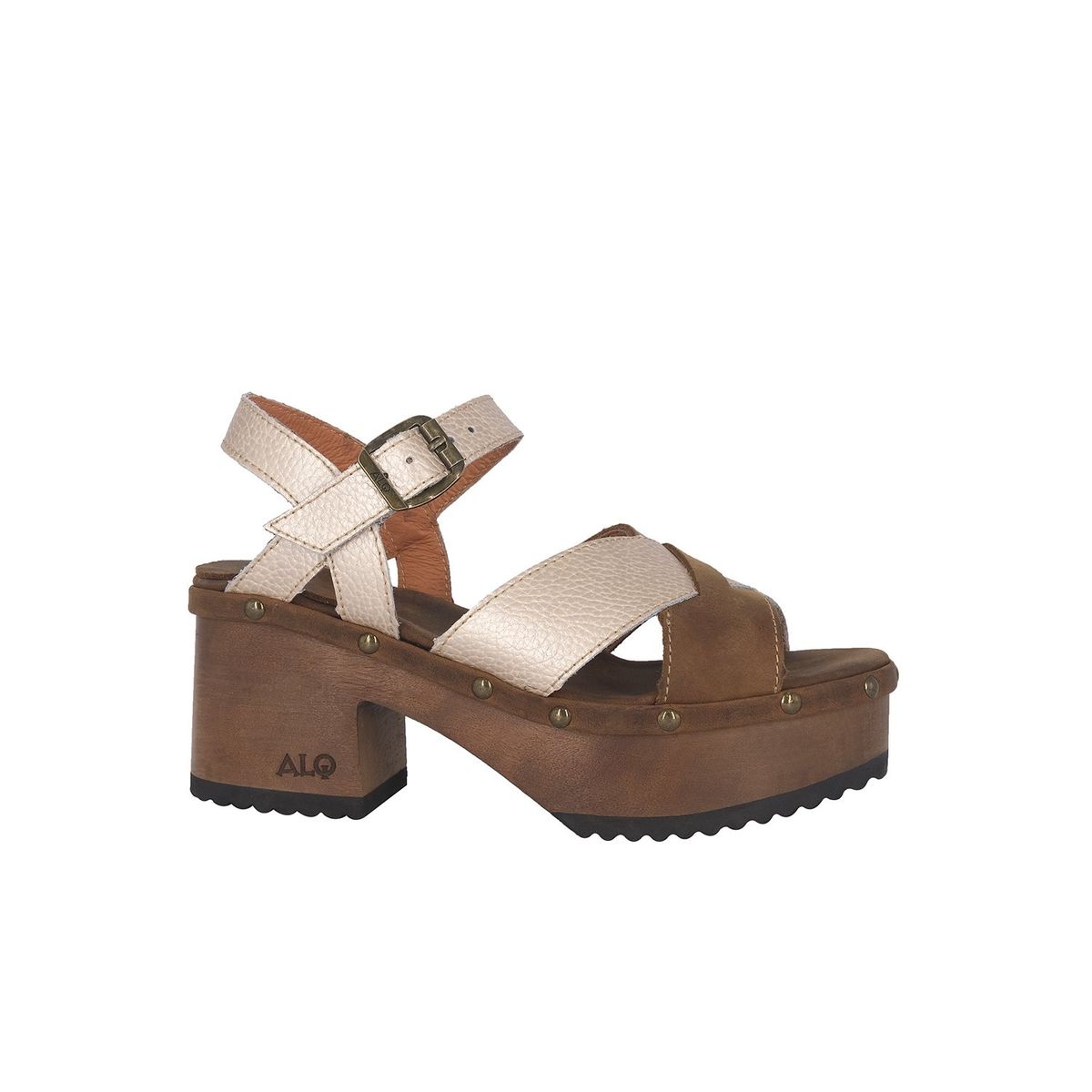 ALQUIMIA - Sandalia Plataforma Mujer Dorado Ebano Alquimia