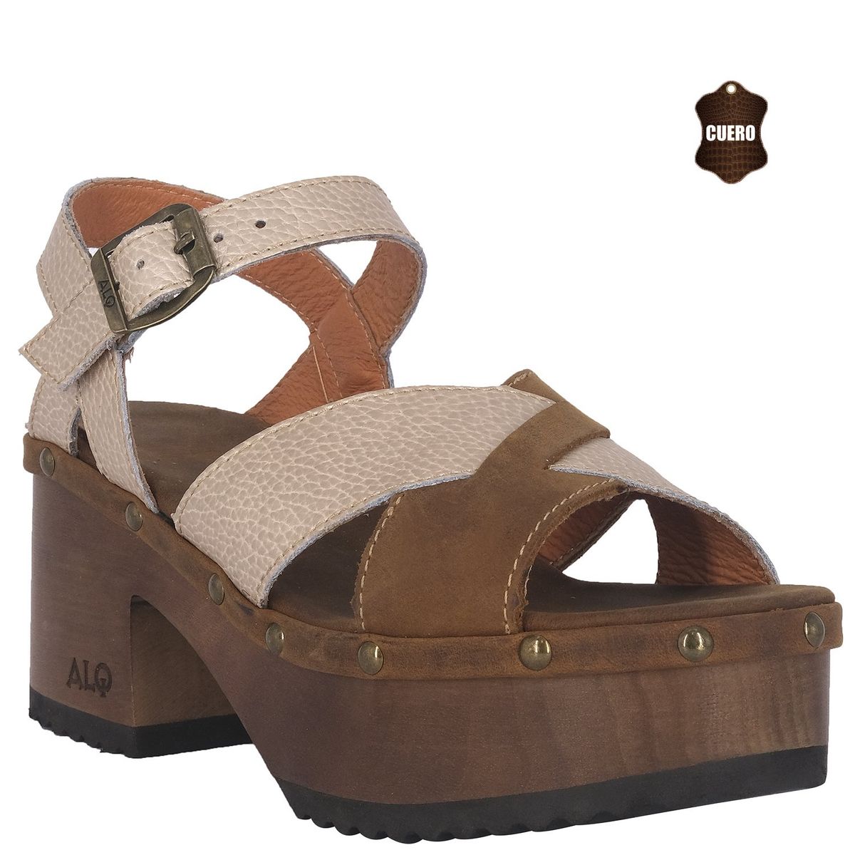 ALQUIMIA - Sandalia Plataforma Mujer Dorado Ebano Alquimia