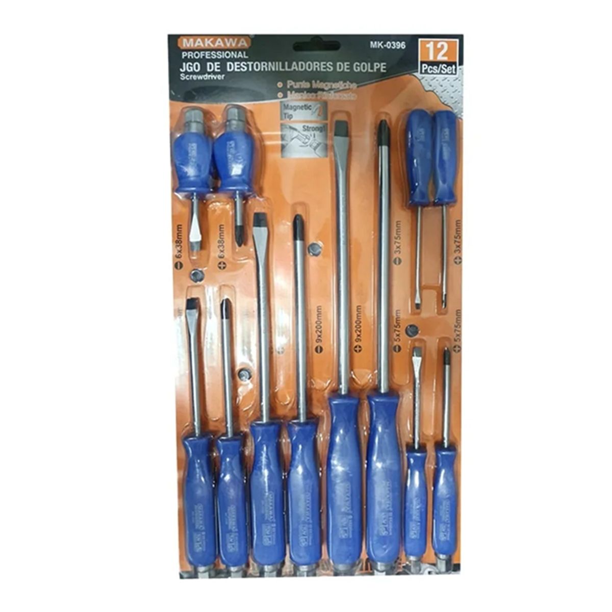 MAKAWA - Kit Set Juego De Destornilladores De Golpe 12 Piezas Makawa
