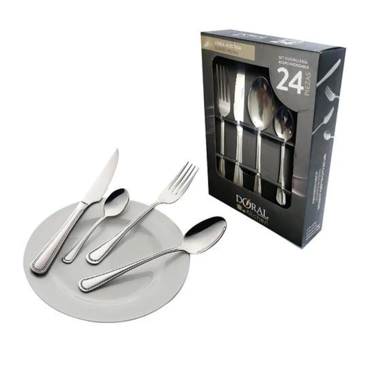 DORAL - Set de Cubiertos Doral 24 Piezas Acero Inoxidable Clasicc