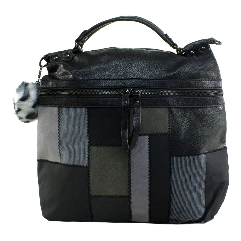 MAILEA - Mochila ecocuero grande patcwork para mujer negro