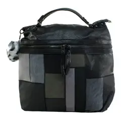 MAILEA - Mochila ecocuero grande patcwork para mujer negro