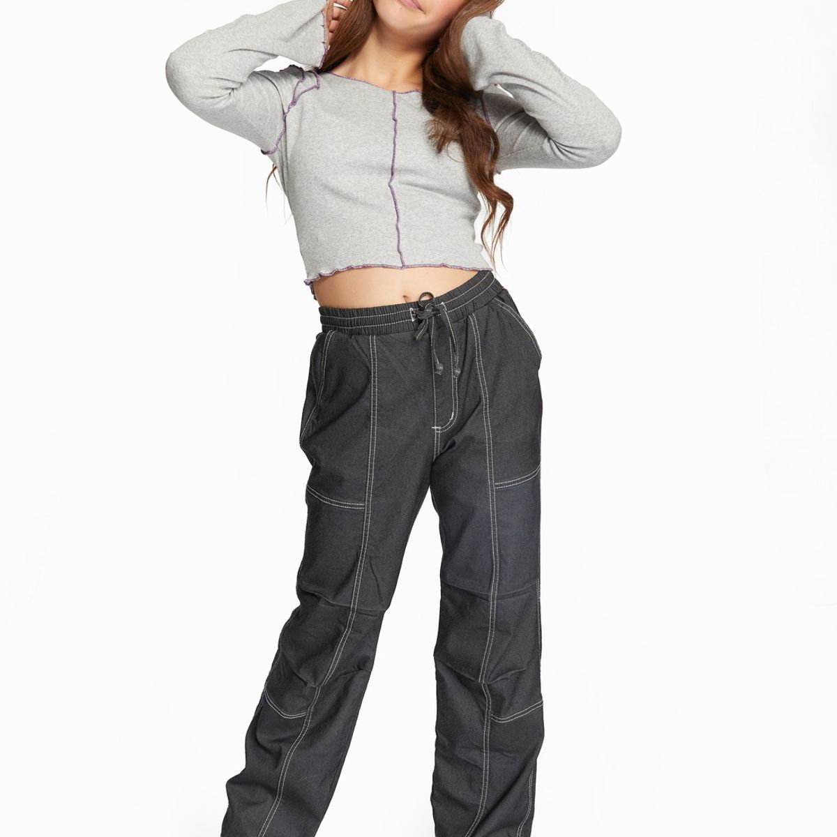 CACAO - Polera Helena Crop C/Rulet Gris Cacao