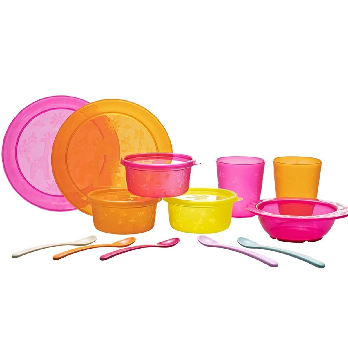 NIP - Vajilla de entrenamiento 13 piezas para niños color Rosa-Naranjo NIP