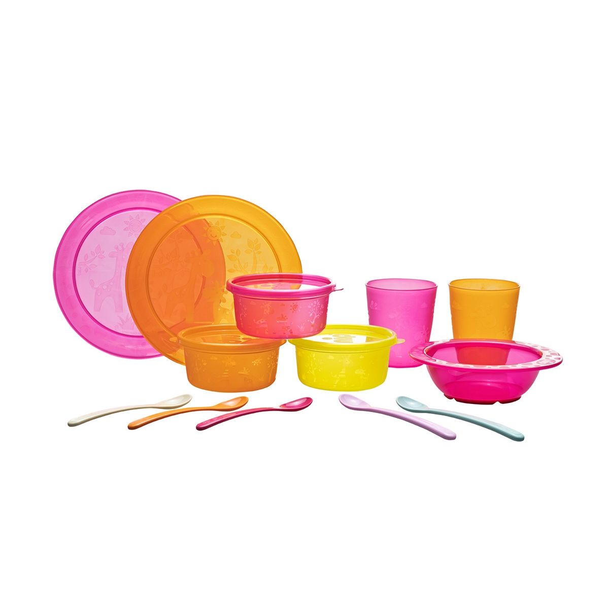 NIP - Vajilla de entrenamiento 13 piezas para niños color Rosa-Naranjo NIP
