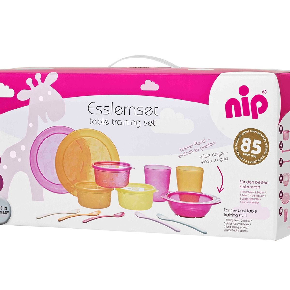 NIP - Vajilla de entrenamiento 13 piezas para niños color Rosa-Naranjo NIP
