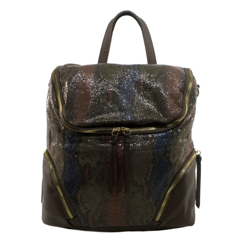 MAILEA - Mochila ecocuero grande piton para mujer café