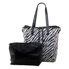 MAILEA - Cartera ecocuero grande lazo cebra para mujer blanco