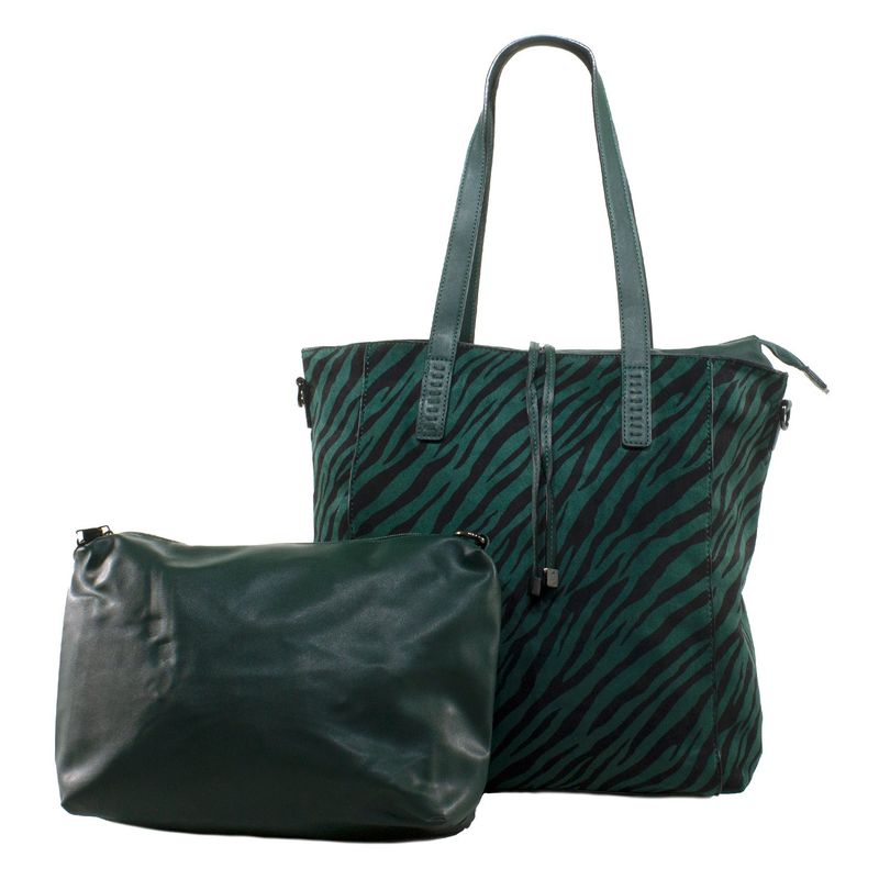 MAILEA - Cartera ecocuero grande lazo cebra para mujer verde