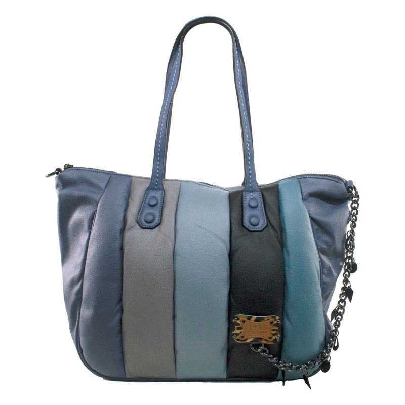 MAILEA - Cartera ecocuero grande franjas para mujer azul
