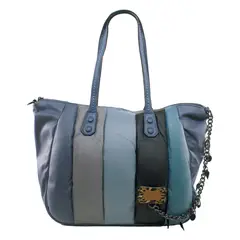 MAILEA - Cartera ecocuero grande franjas para mujer azul