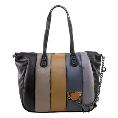 MAILEA - Cartera ecocuero grande franjas para mujer negro