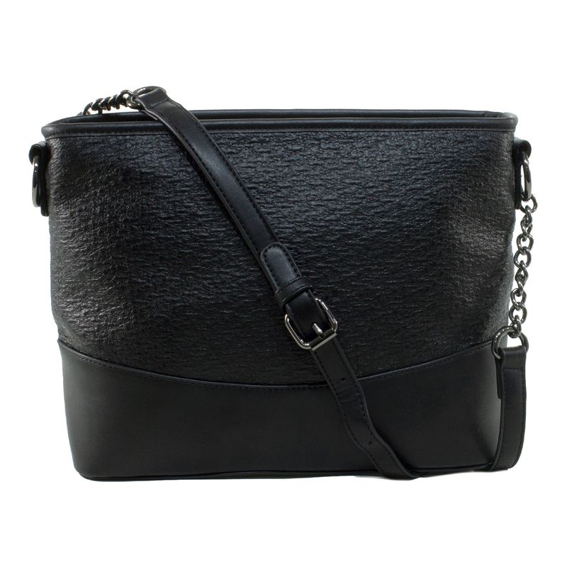 MAILEA - Bandolera ecocuero mediana metalizada para mujer negro