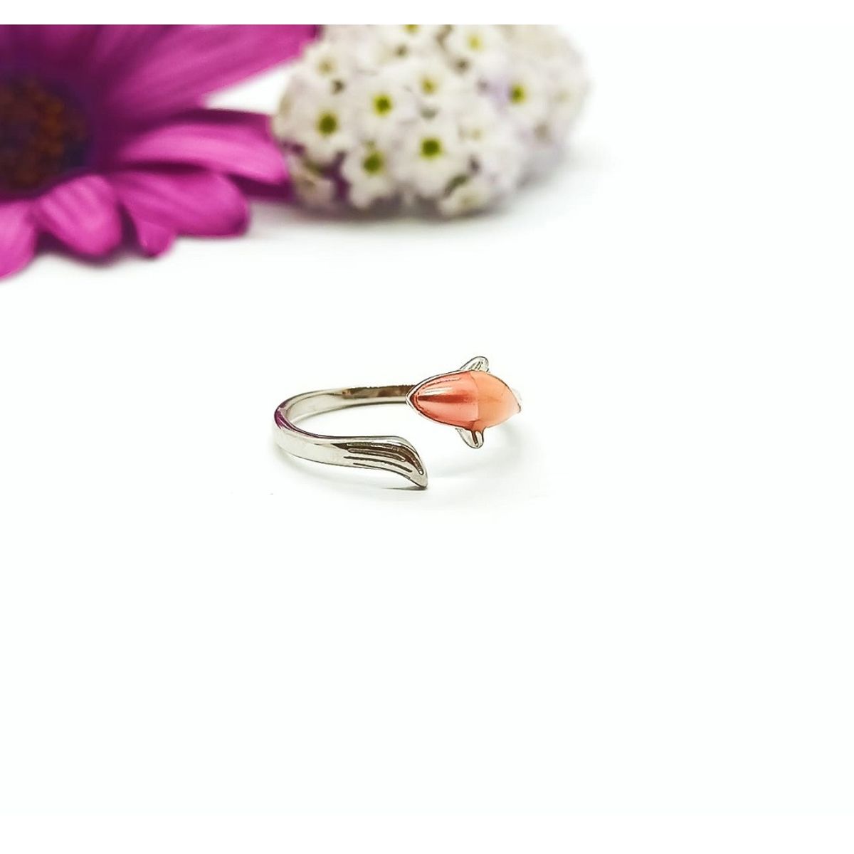 ELBAULDEJUMA - Anillo Ajustable Pez Naranja Mar Plata 925  Koi