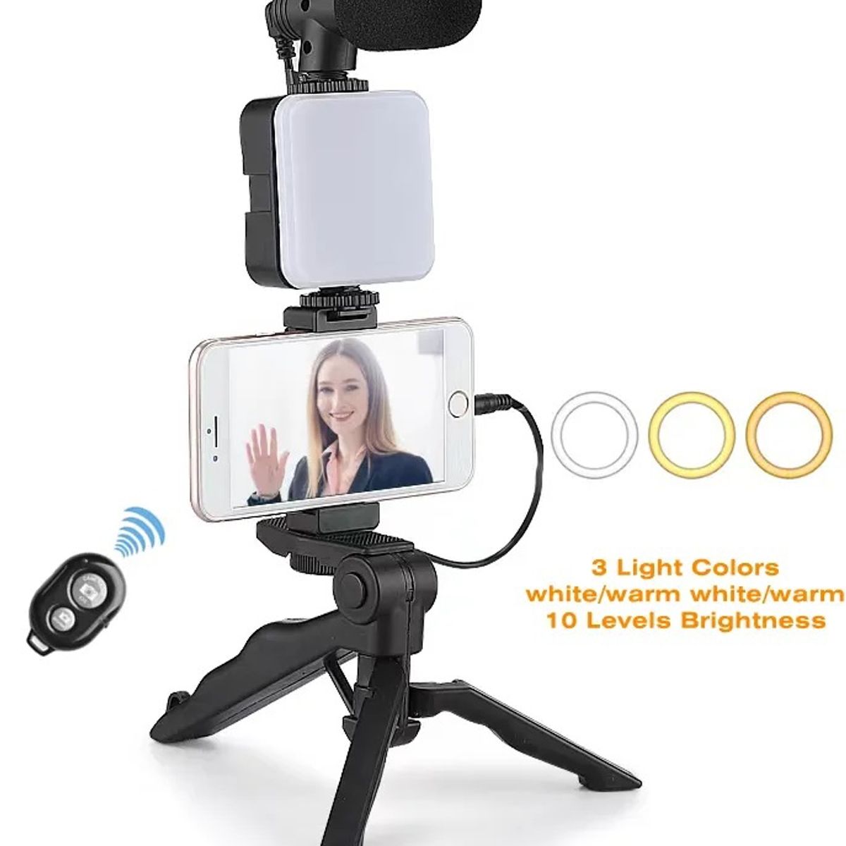 STARTECHOFFICE - Kit de Grabación Micrófono Luz Led Soporte Control Remoto Trípode