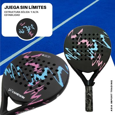 Imagen 2 del producto Pala de Pádel Black Edition con Funda –Diseño Vintage Pro Negra con Rosado