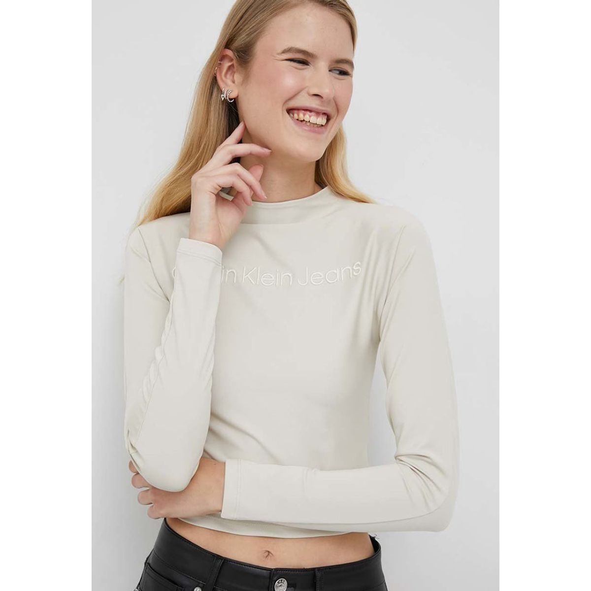 CALVIN KLEIN - Polera Shiny Tight Beige Calvin Klein