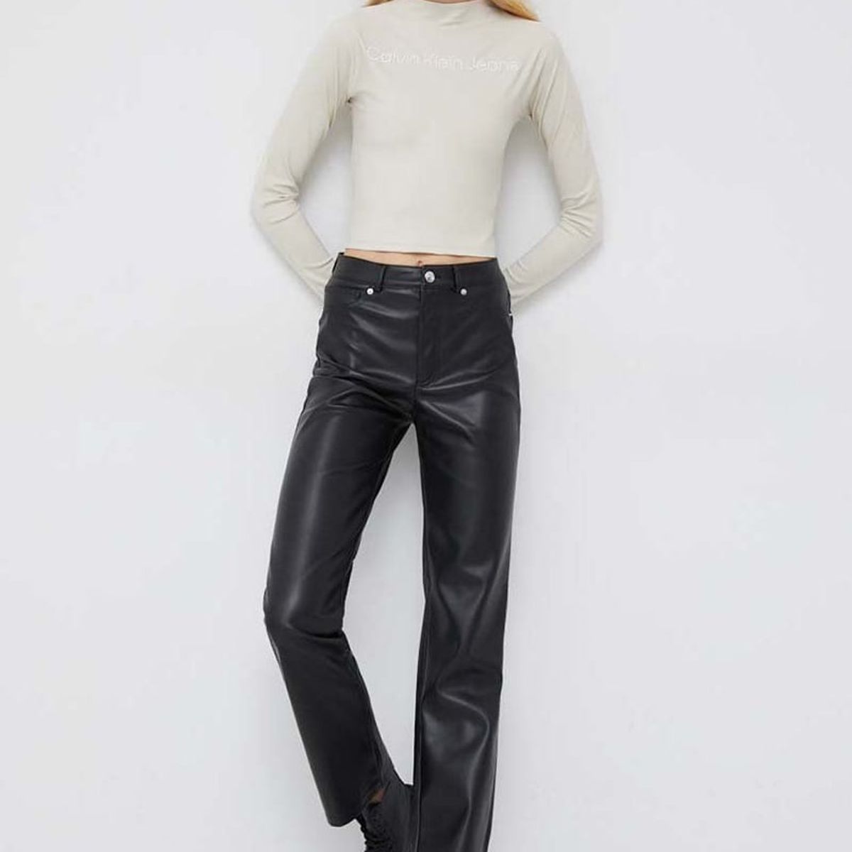 CALVIN KLEIN - Polera Shiny Tight Beige Calvin Klein