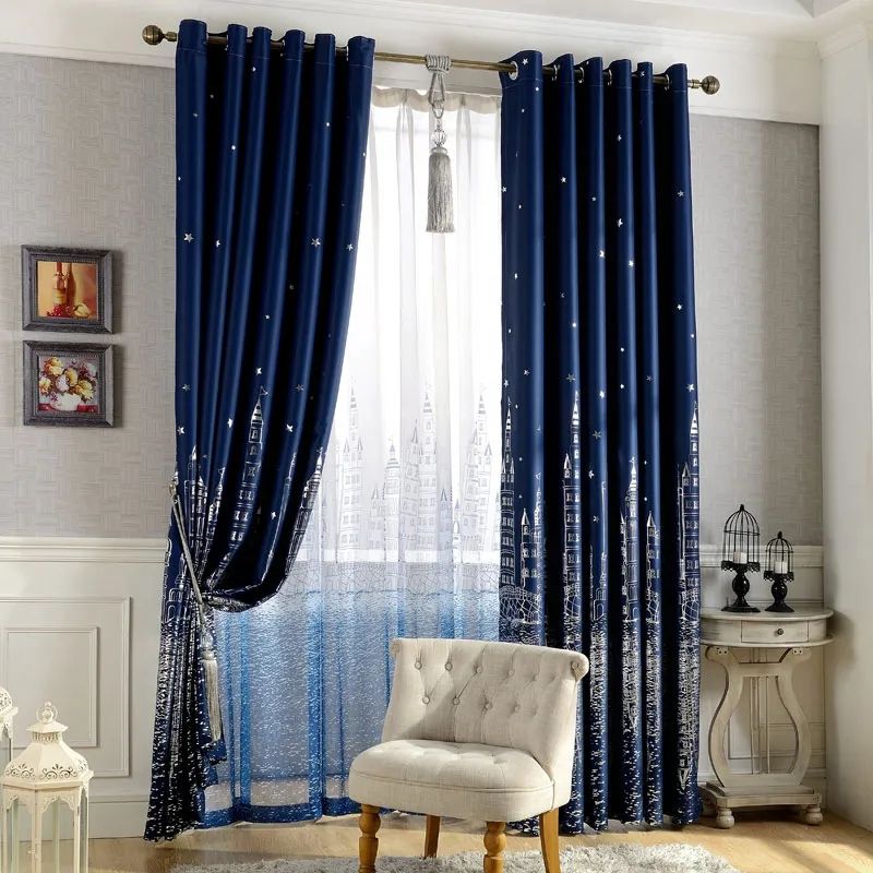 GENERICO - Set de Cortinas con diseño de ciudad Azul