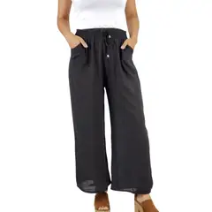 LIKE SHOP - Pantalón Lino Mujer. Palazzo Algodón Cintura Elasticada. 462