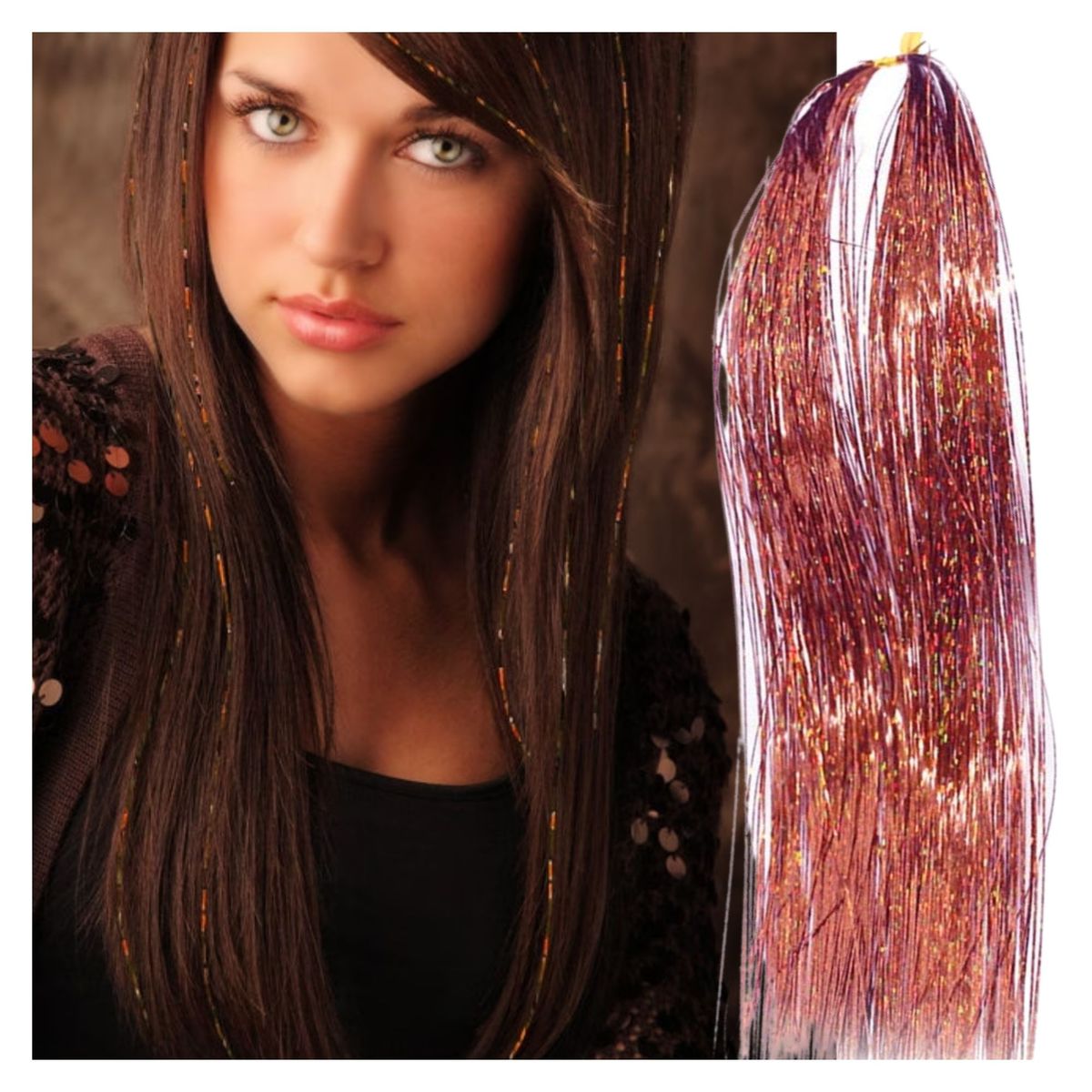 GENERICO - Mechas o Visos Sintéticos Holograficos Glitter para el Cabello