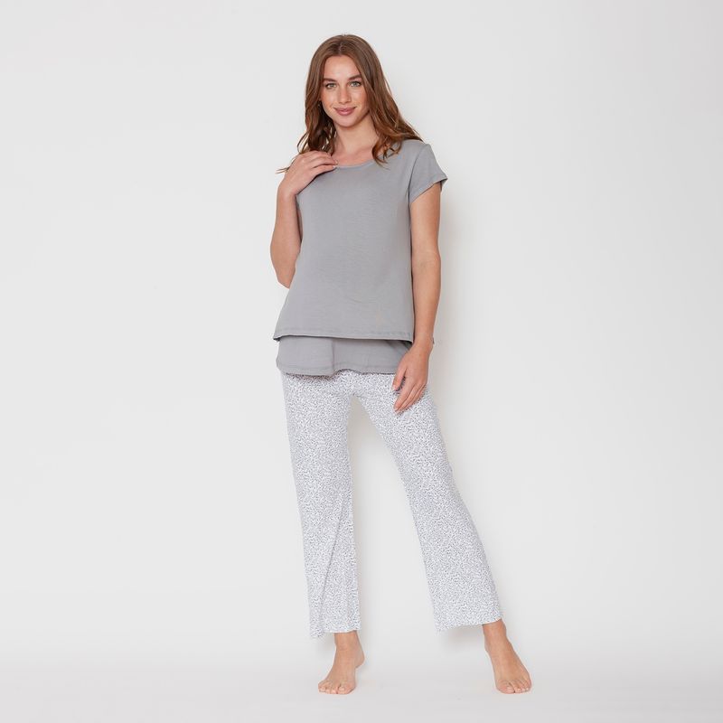 NALA - Pijama Maternal y Lactancia Gris Ramitas Nala Maternity