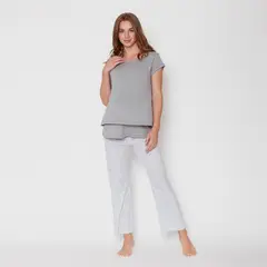 NALA - Pijama Maternal y Lactancia Gris Ramitas Maternity