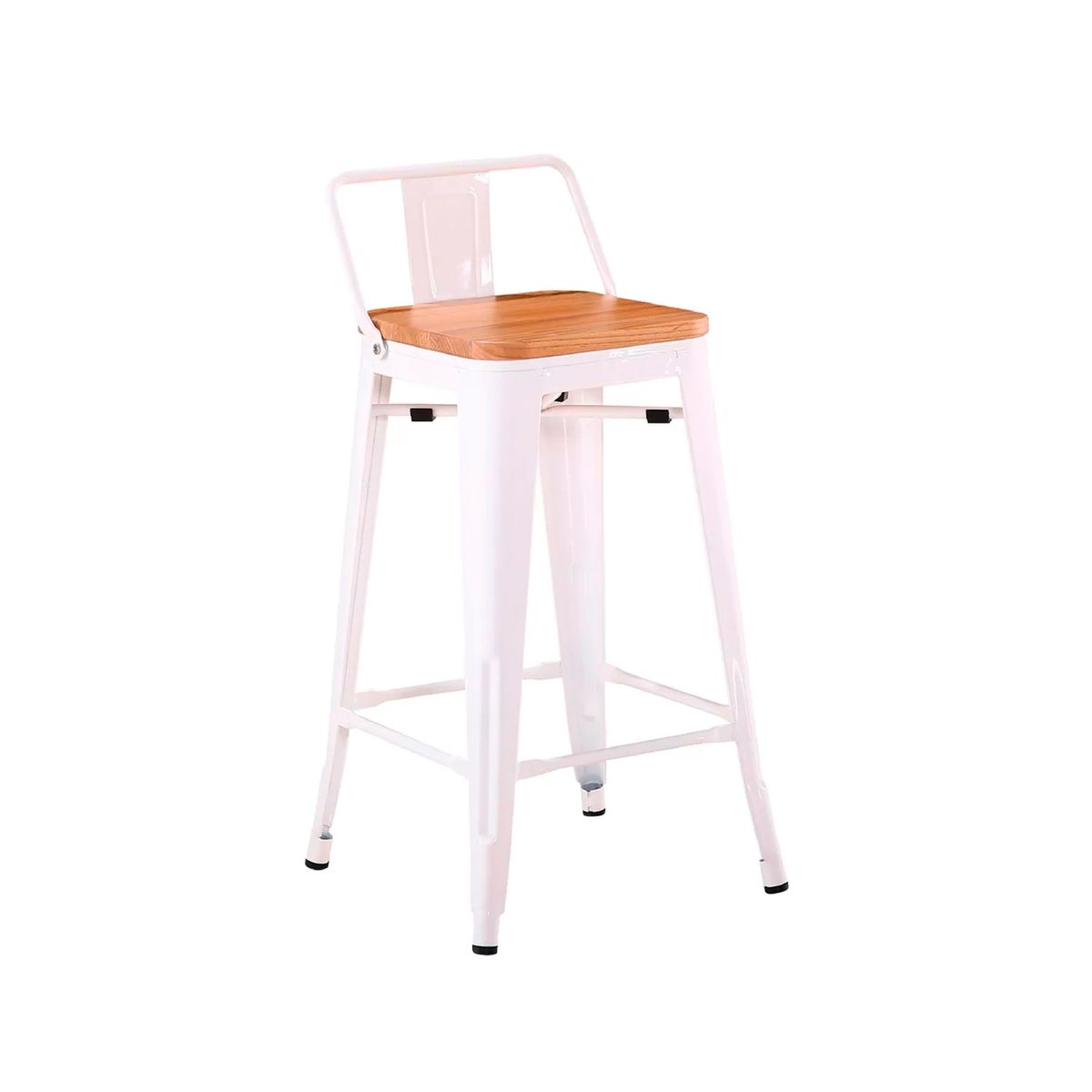LUMAX - Taburete Piso Silla de Bar Tolix Blanco con Respaldo Madera