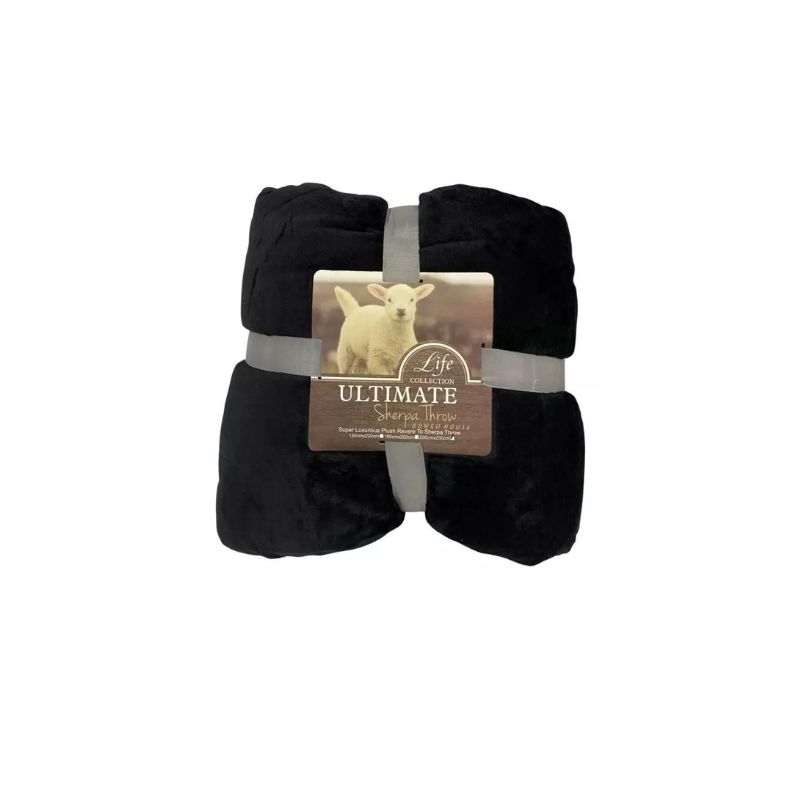 GENERICO - Frazada Polar Plush Térmica Con Chiporro 2 Plazas - Negro