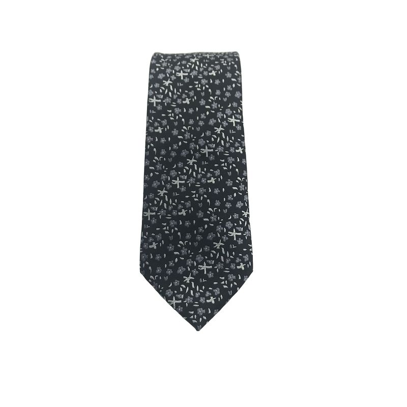 PHILIPPE SALVET - Corbata Negra Flor Blanca Microfibra 7 Cm