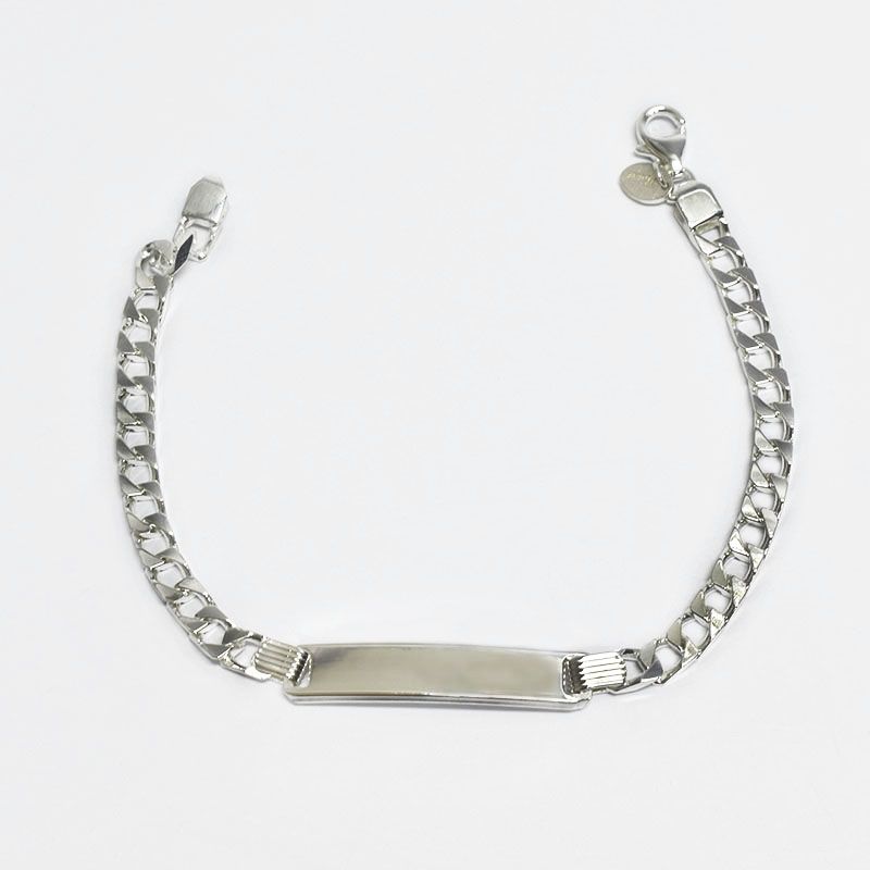 ROSETT - Pulsera groumet cuadrado con placa Plata ley 925