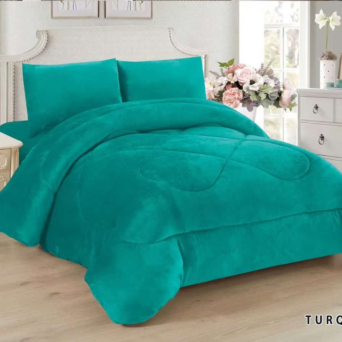 GENERICO - Cubrecama de Invierno Plush con Chiporro 2 plaza Turquesa