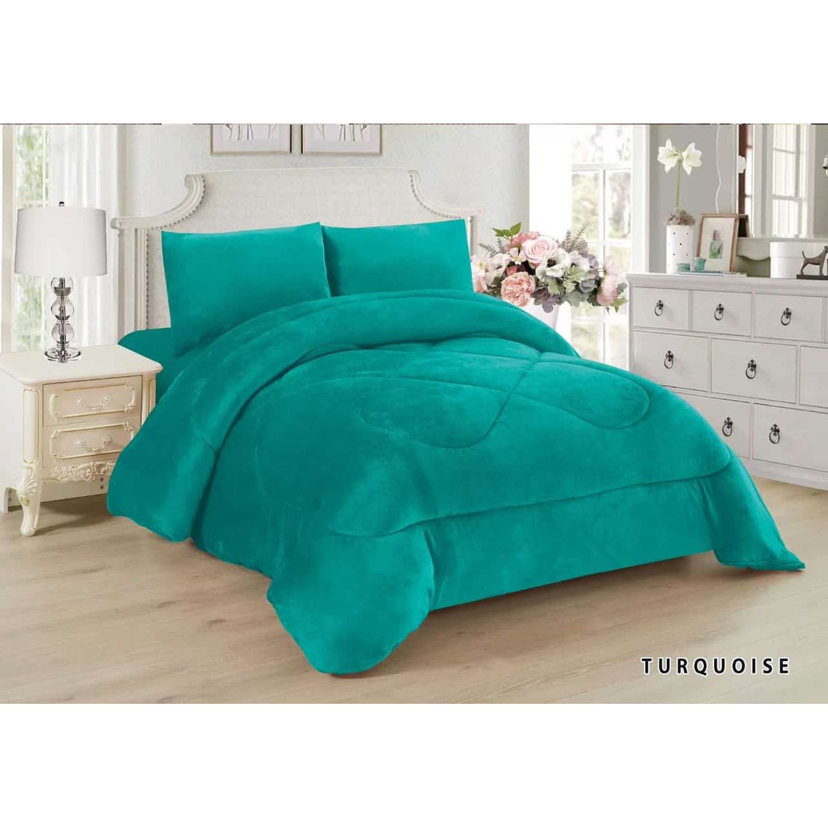 GENERICO - Cubrecama de Invierno Plush con Chiporro 2 plaza Turquesa