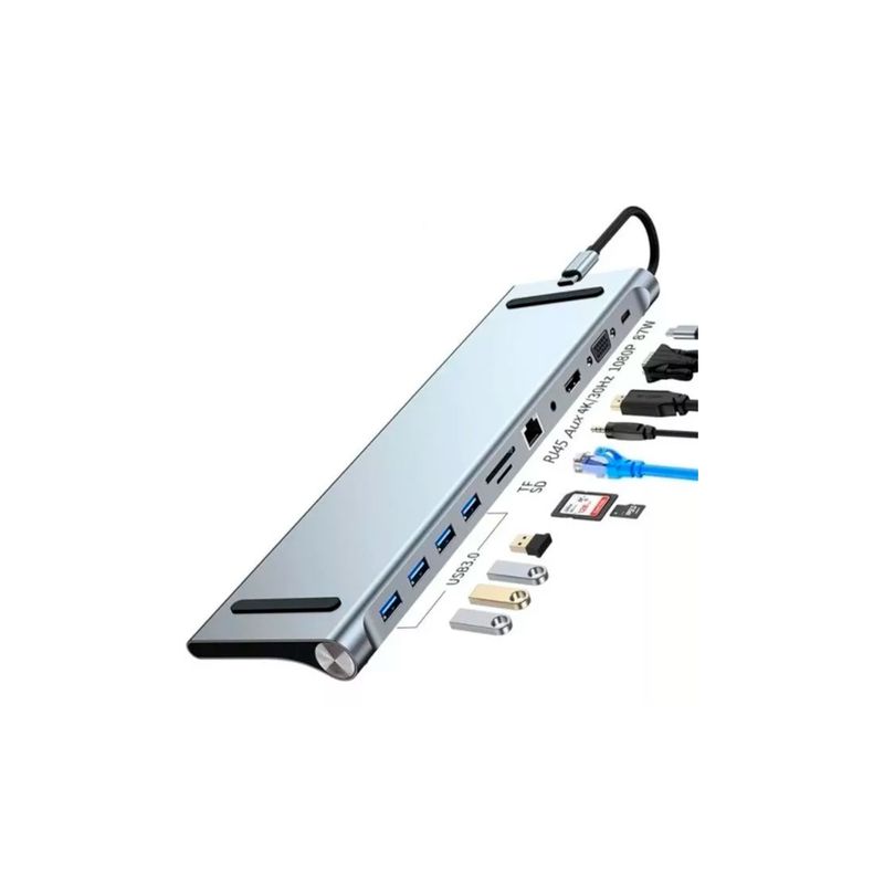 GENERICO - Adaptador Hub 11 En 1 Usb Tipo C Hdmi Vga Usb Lan Sd