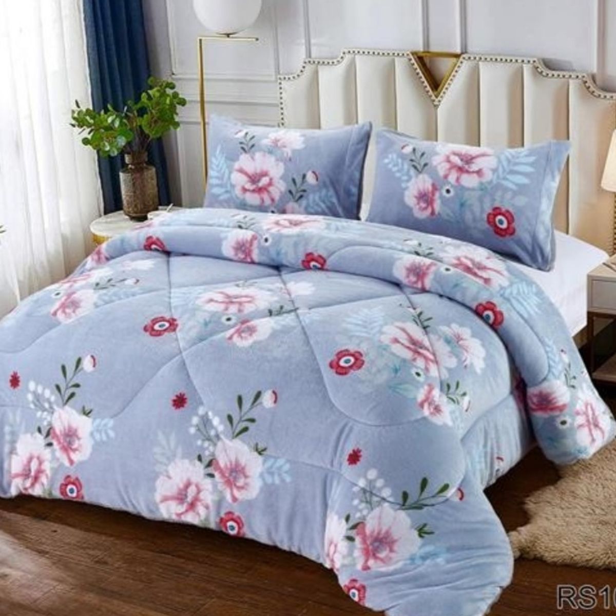 GENERICO - Cubrecama de Invierno Plush con Chiporro 2 Plaza con Flores