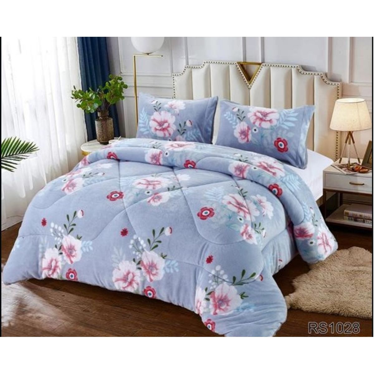 GENERICO - Cubrecama de Invierno Plush con Chiporro 2 Plaza con Flores