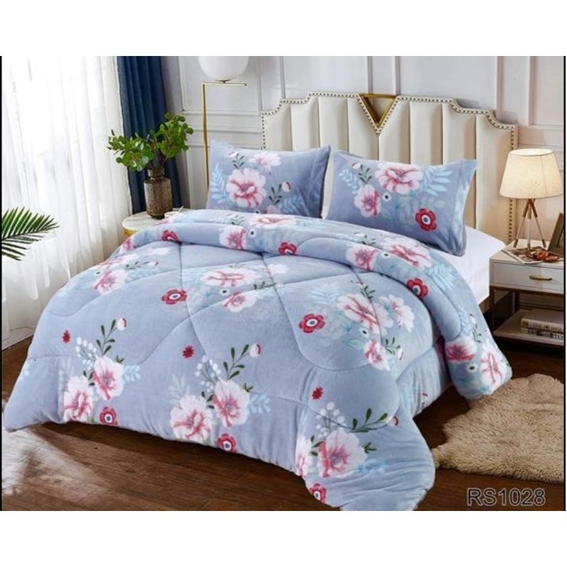 GENERICO - Cubrecama de Invierno Plush con Chiporro 2 Plaza Azul con Flores