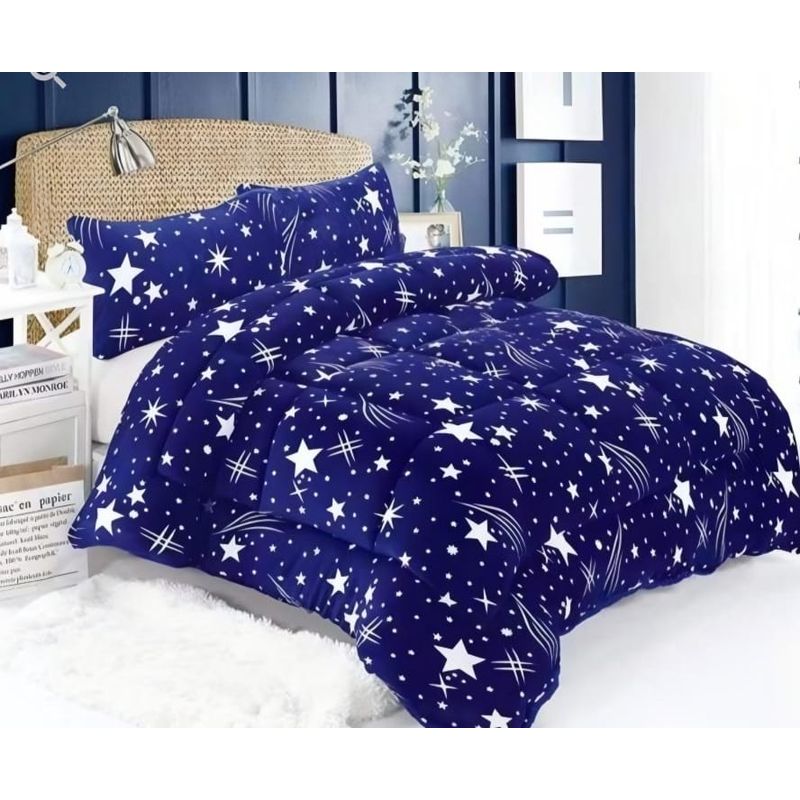 GENERICO - Cubrecama de Invierno Plush con Chiporro 2 Plaza Azul con Estrellas