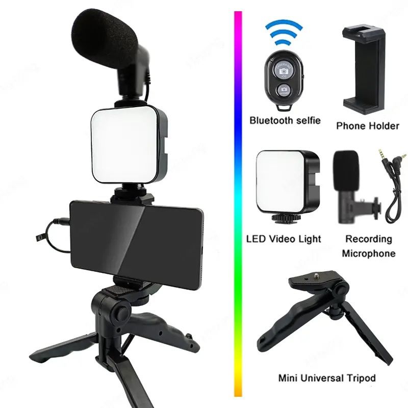 GENERICO - Kit de Grabación Micrófono Luz Led Soporte Control Remoto Trípode