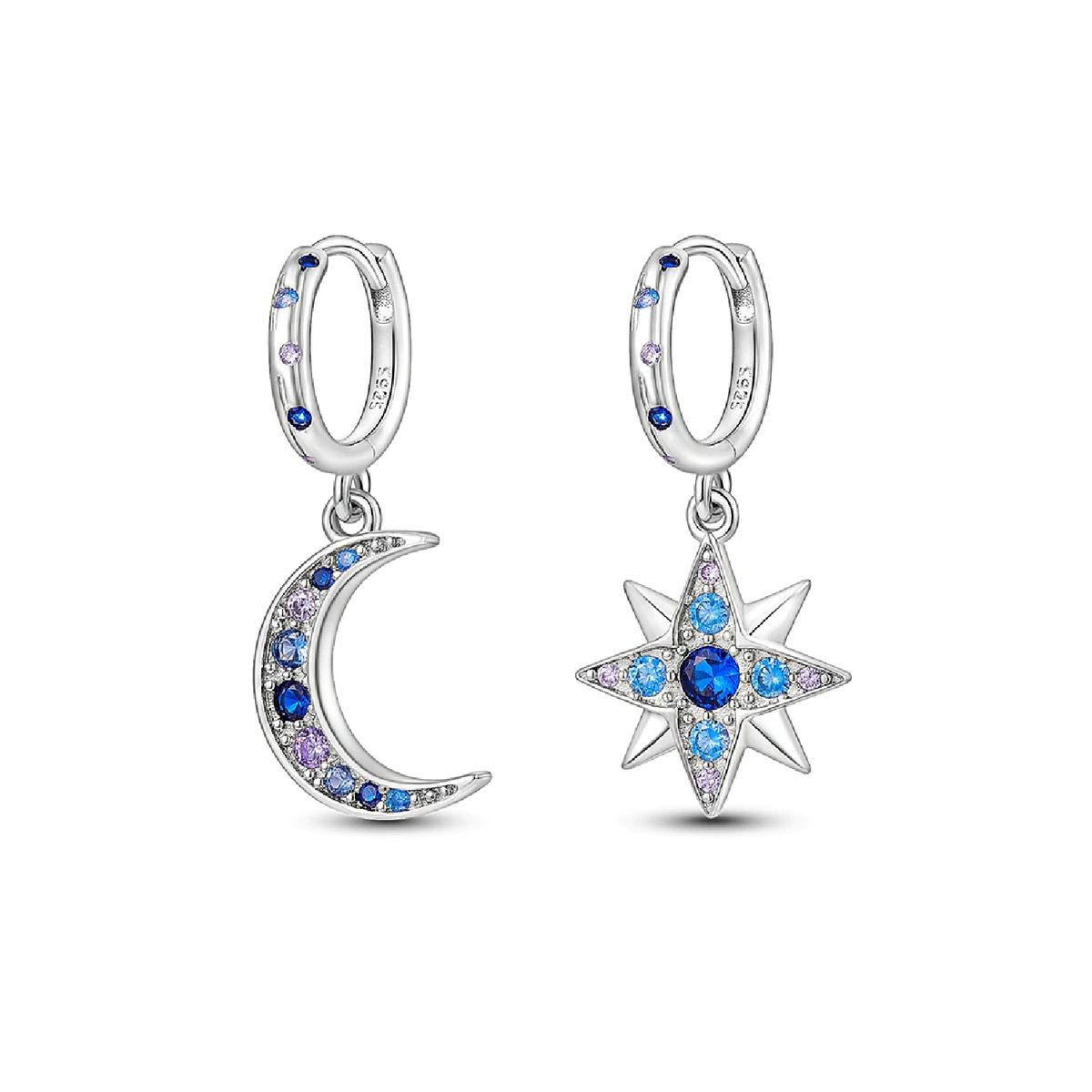 SILVER HEART - Aros Medialuna y Estrella en Plata Fina 925 SILVER HEART