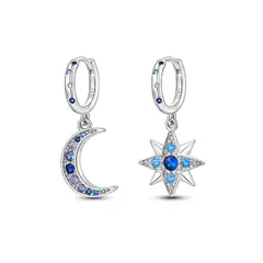 SILVER HEART - Aros Medialuna y Estrella en Plata Fina 925