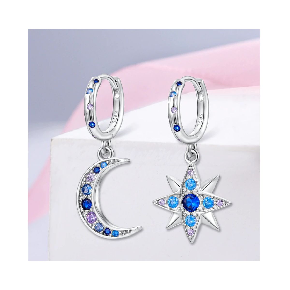 SILVER HEART - Aros Medialuna y Estrella en Plata Fina 925 SILVER HEART