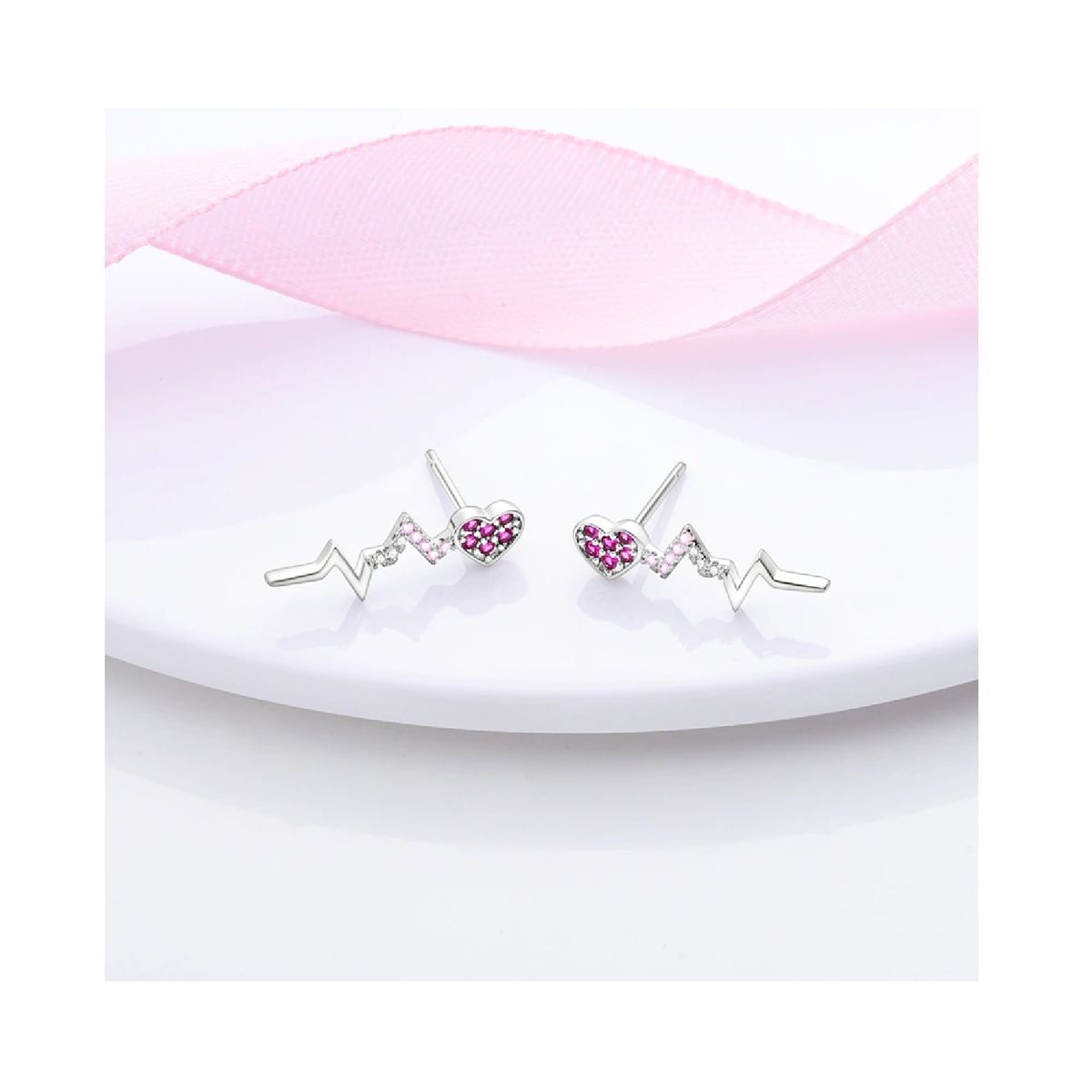 SILVER HEART - Aros Corazón y Latido con Circones en Plata Fina 925 SILVER HEART