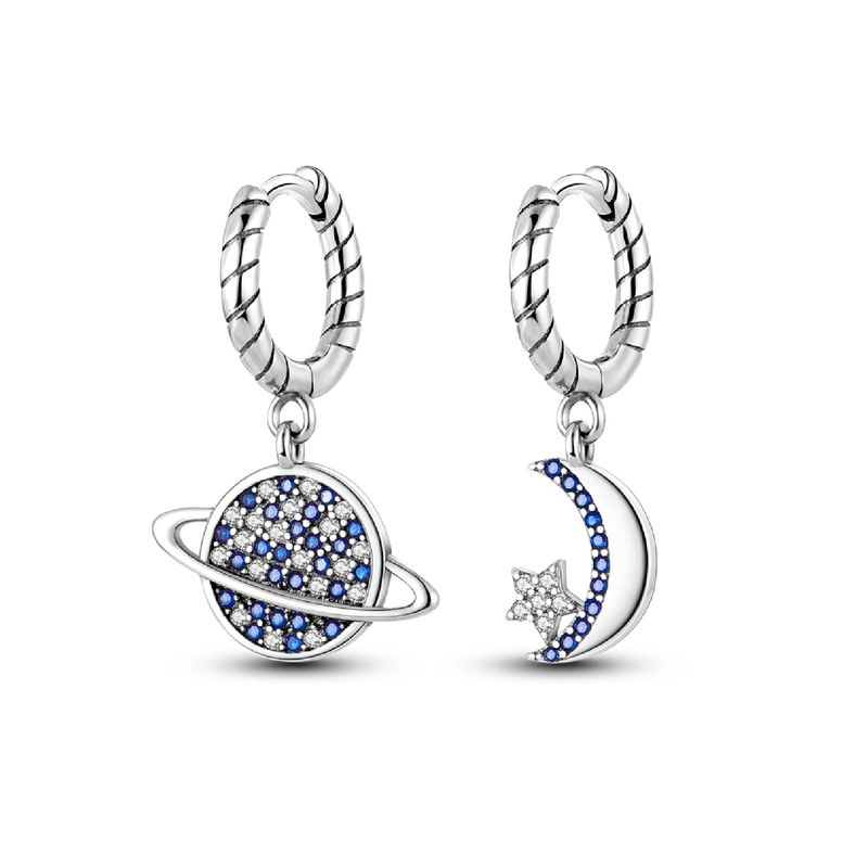 SILVER HEART - Aros Planeta, Luna y Estrella en Plata Fina 925 SILVER HEART