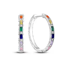 SILVER HEART - Aros Argolla Circones Multicolor en Plata Fina 925