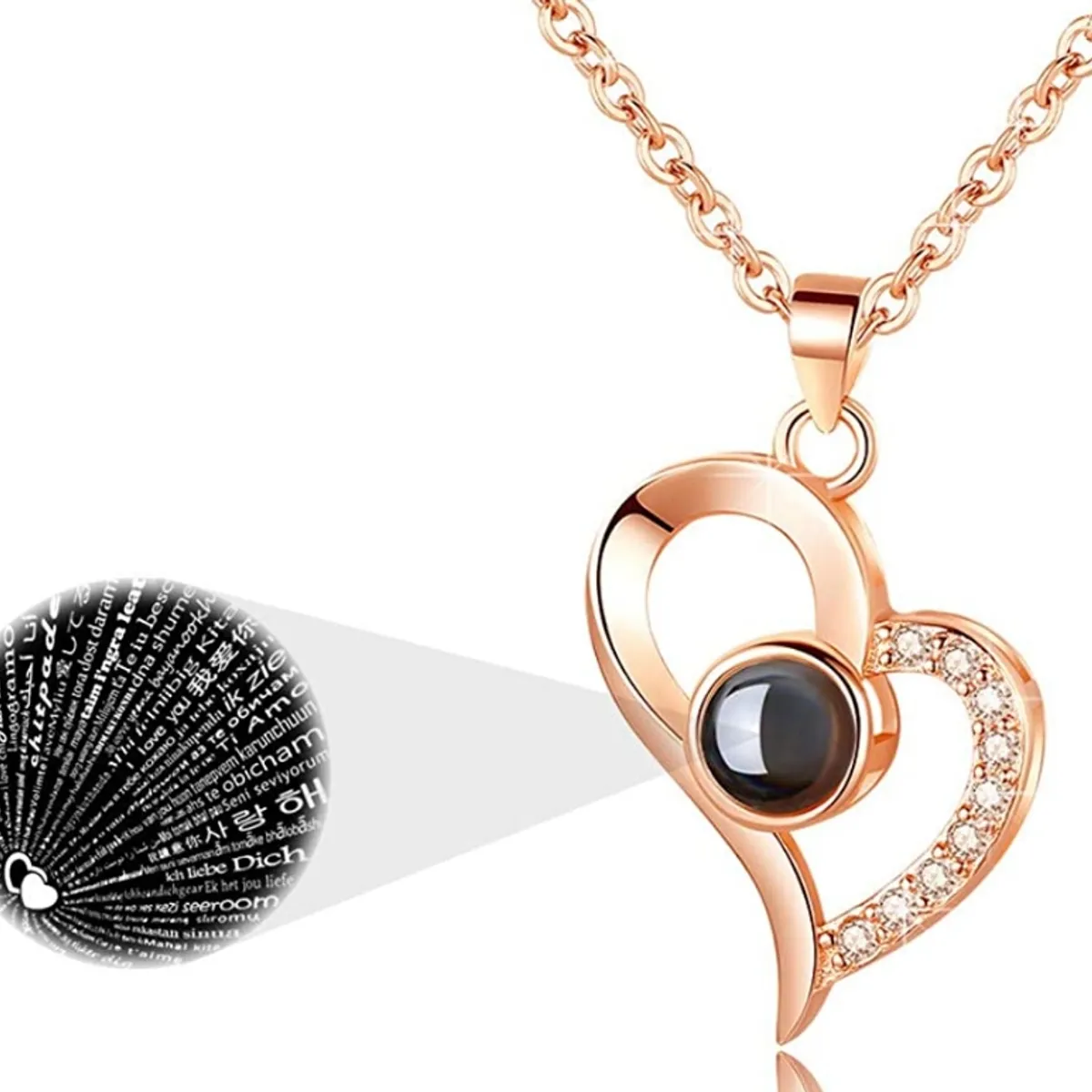 GENERICO - Collar te amo en 100 idiomas plata 925 baño oro rosa mujer regalo