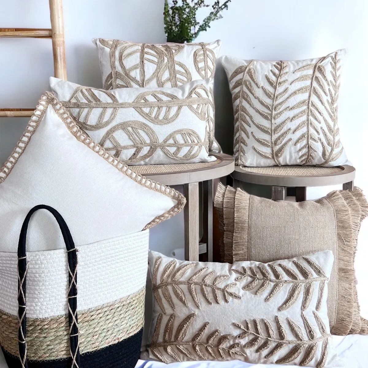 MANDIRHOME - Funda de Cojín Natural Rústica Arpillera Cuadrada