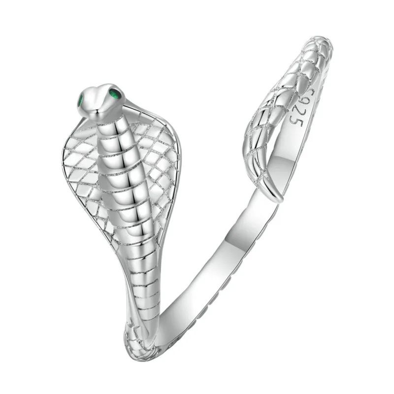 GENERICO - Anillo plata 925 serpiente cobra ajustable